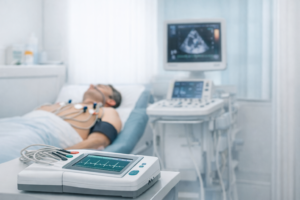 Clinical ECG setup in a calm private clinic
