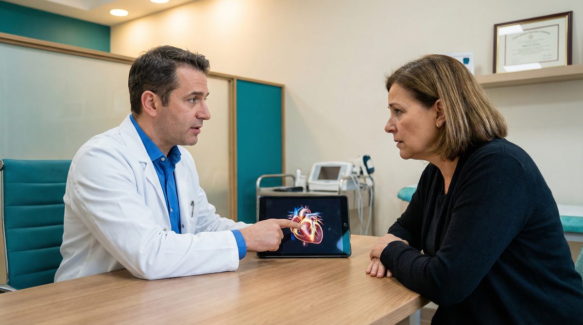 Patient consulting with a cardiologist about their echocardiogram results