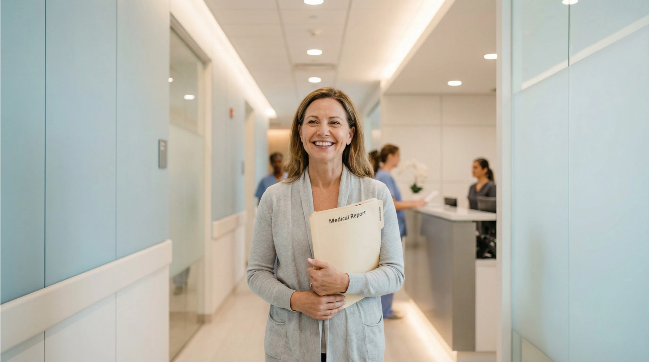 Reassured patient leaving the clinic with her report