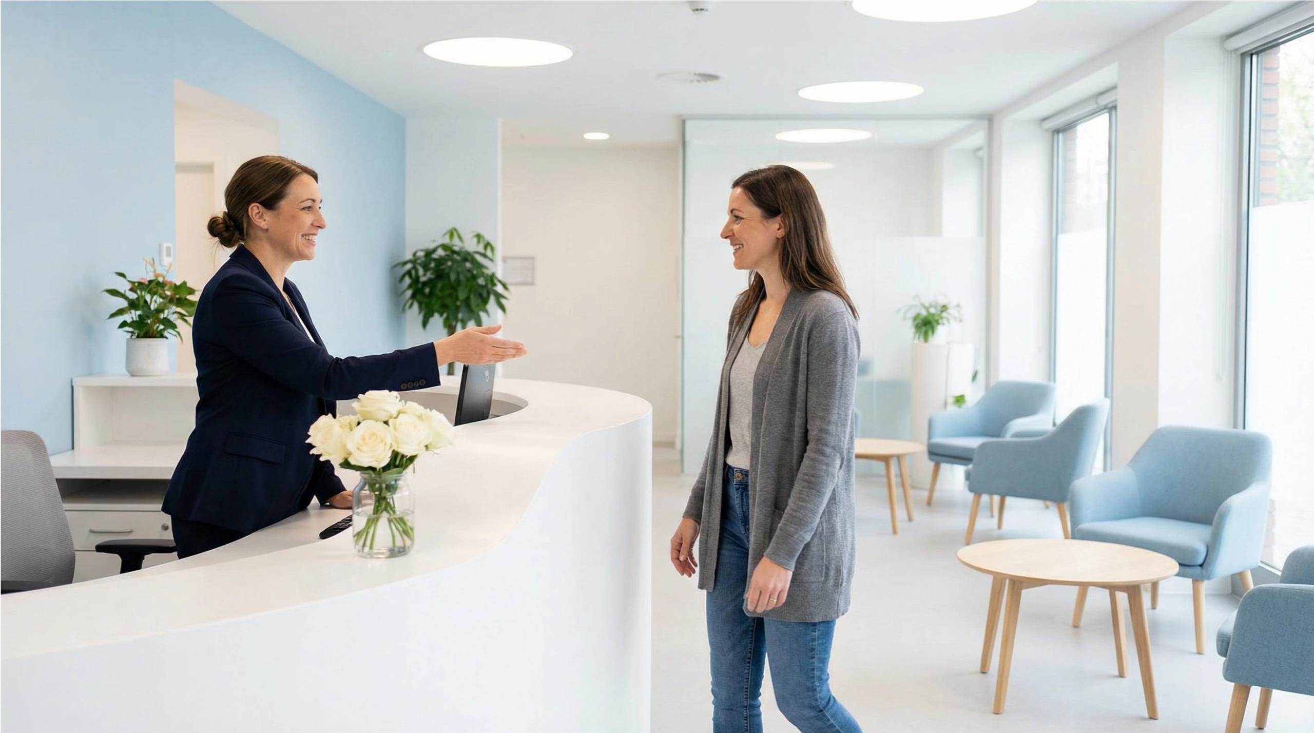 Patient greeted at Sonoworld reception in Marylebone