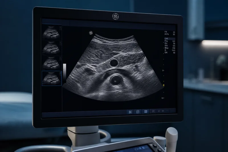Ultrasound scan of the pancreas and abdominal aorta