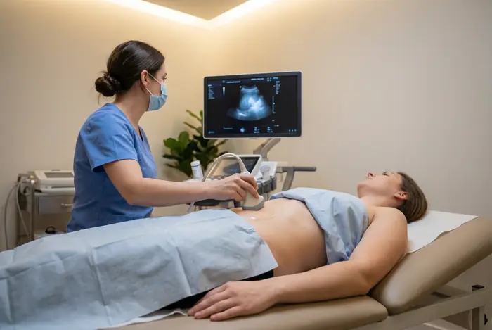 Ultrasound scan of an umbilical hernia