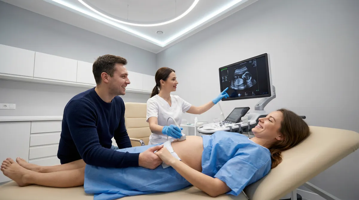 Couple at Sonoworld discovering their baby's gender during an ultrasound-scan
