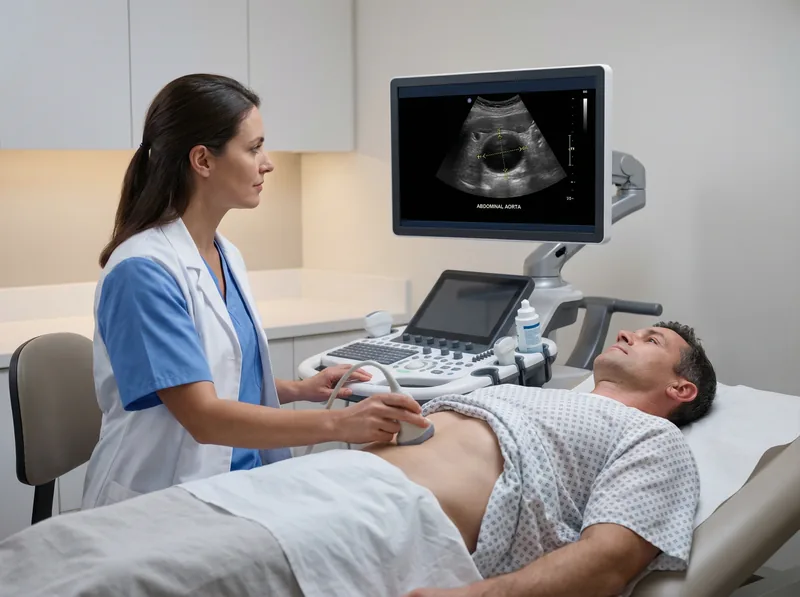 Abdominal aortic aneurysm ultrasound scan showing aortic diameter measurement